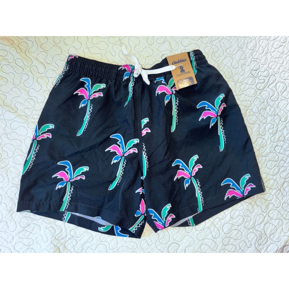 Chubbies Mens Black Neon Palm Tree Swim Trunks 5.5"‎ Inseam Mesh Liner Medium